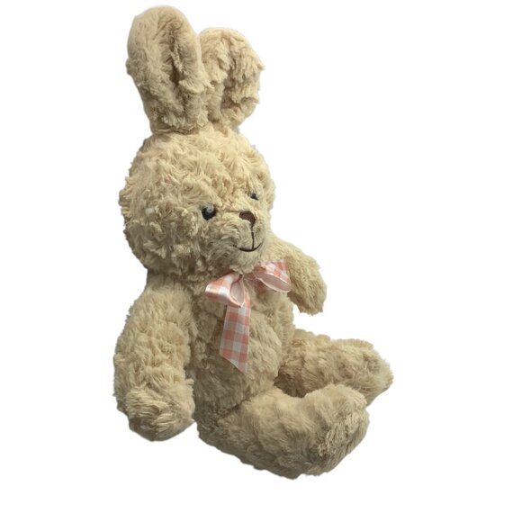 Dan Dee Collectors Choice Curly Beige Plush Bunny Rabbit Pink Gingham Bow 16" - Picture 12 of 12